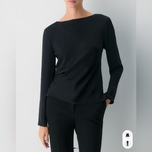 Aritzia Babaton Savour women’s black satin long sleeve boat neck blouse SZ S